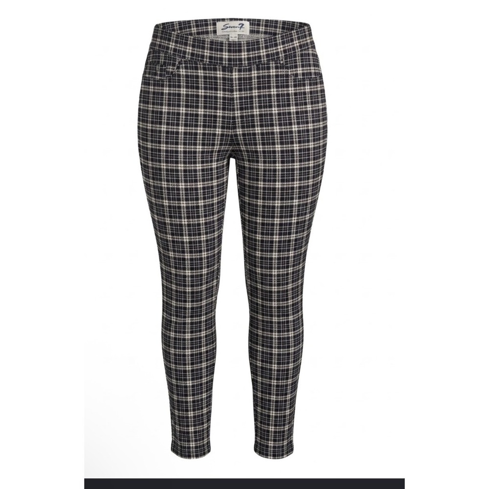 Seven7 Women XL Grey White Plaid Pull On Leggings High Rise Stretch Pants